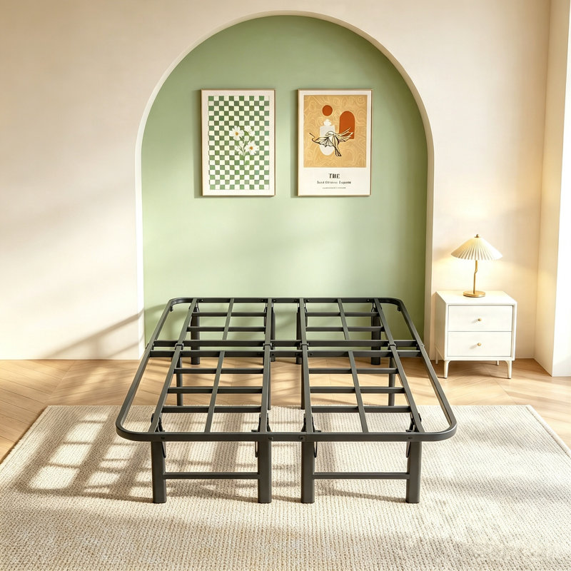 Structure de lit simple 16 po, lit pliant réglable en métal extensible sans sommier, rangement sous le lit, assemblage facile, sommier, noir