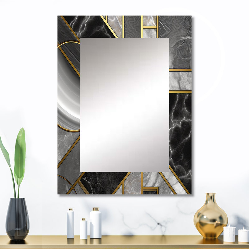 Natoas Marble Granite Agate With Touches Of Gold III - Geometric Wall Mirror, Modern Decorative Mirror, Printed Metal Art