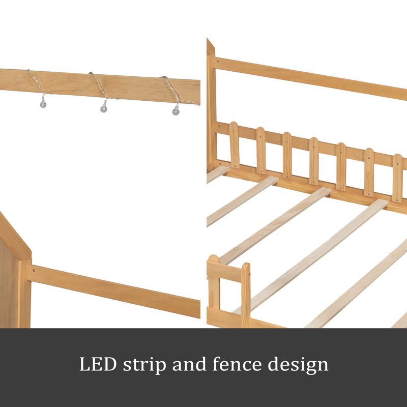 Lit double en bois, Naturel