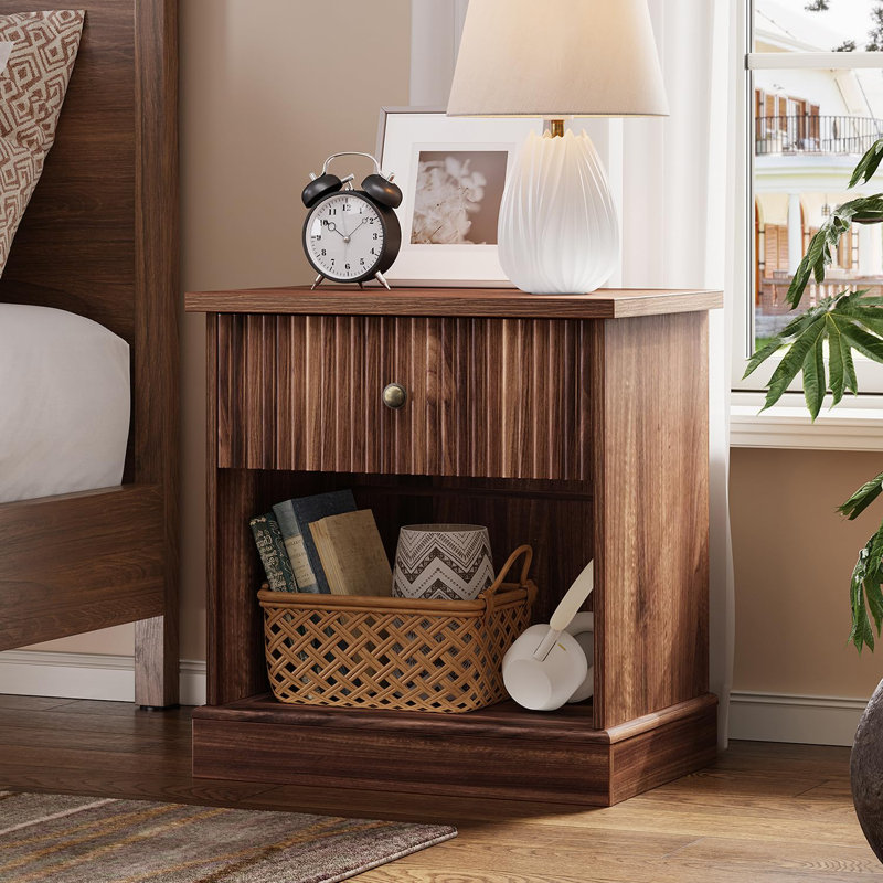 57.7cm W Manufactured Wood Bedside Table, Brown