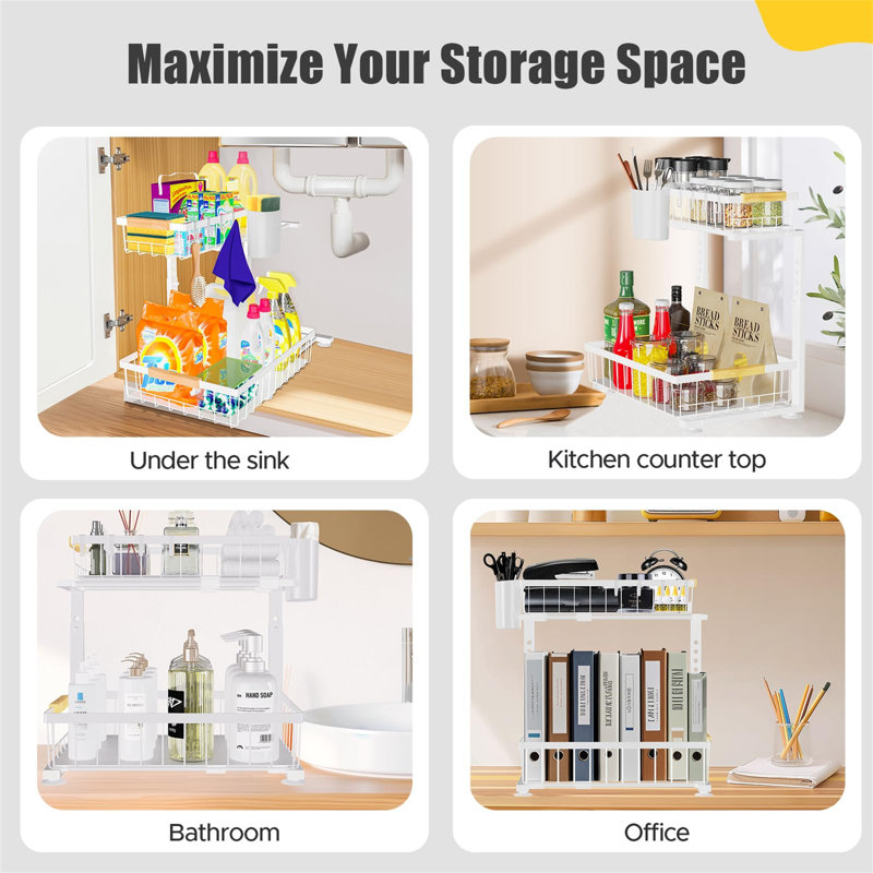 Metal Under Sink Organiser, White 