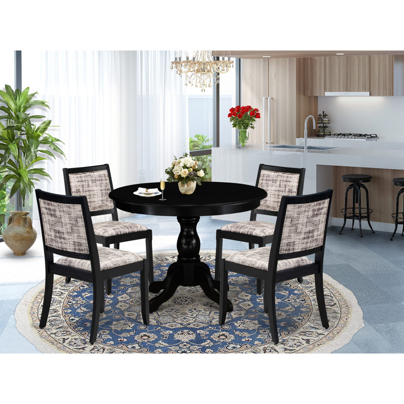 5-pc Table set consists of a Round Table and 4 Texture Polyester stackable Chair - (Finish Option)., Black