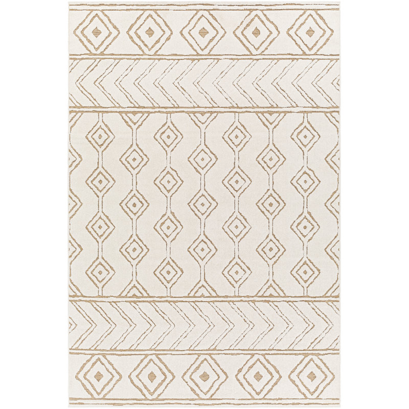 Tapis beige en polypropylène tissé à la machine Benge, Rectangle 5 pi 3 po x 7 pi 3 po