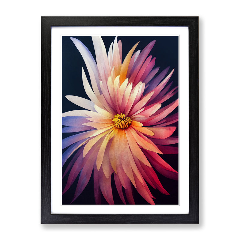 Watercolour Chrysanthemum Flower Vol.1 - Picture Frame Print, Black, 34cm H x 25cm W x 2cm D