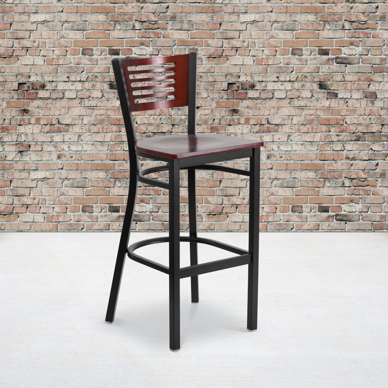 Elkton Slat Back Bar Stool, Mahogany, 1