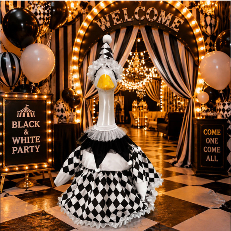 Tapis elliptique de 23 pouces, ensemble de vêtements à carreaux noirs et blancs, costumes d'oies
