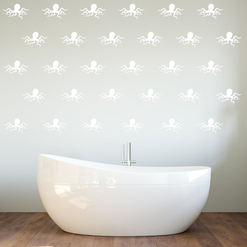 Décalcomanie murale salle de bain octopus theme Kangwei, Blanc
