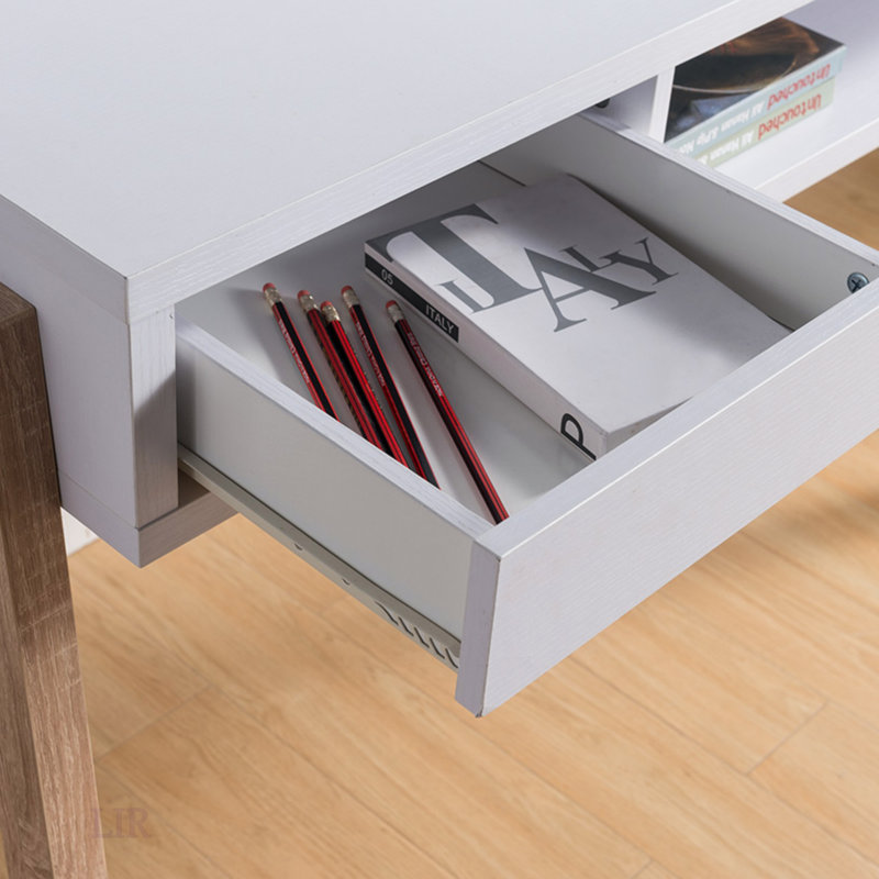 Bureau, bureau d'ordinateur avec tablette de rangement cachée, tiroir et prise USB / blanche en blanc et blanc vieilli