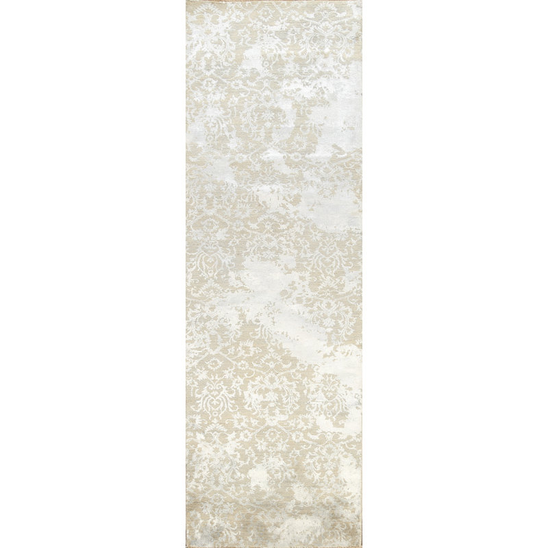 Tapis de couloir ivoire noué à la main de conception unique 2 pi 8 po x 10 pi 1 po New Age