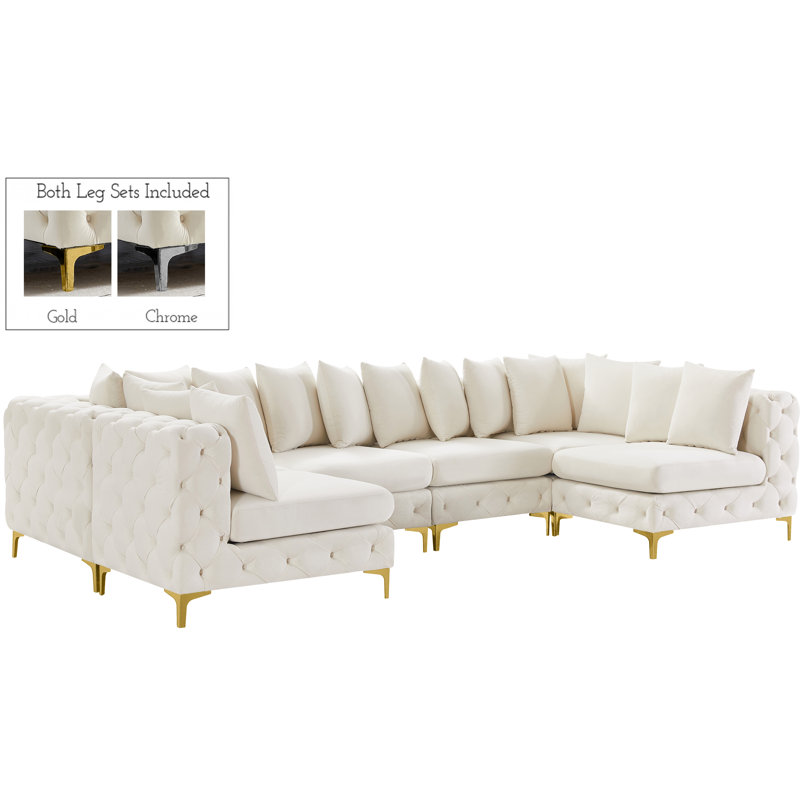 Tremblay Velvet U-Shaped Sectional Symmetrical, Cream Velvet