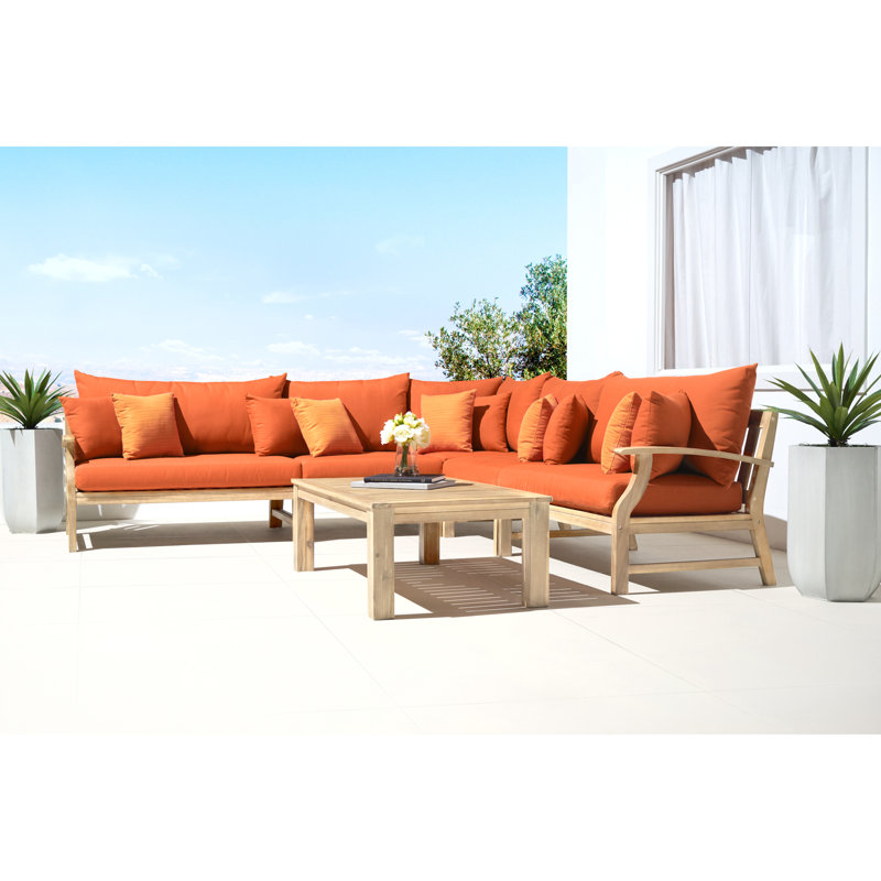 Paulet 6 Piece Sectional Seating Group With Sunbrella Cushion Covers, Spectrum Cayenne Sunbrella® Plainweave