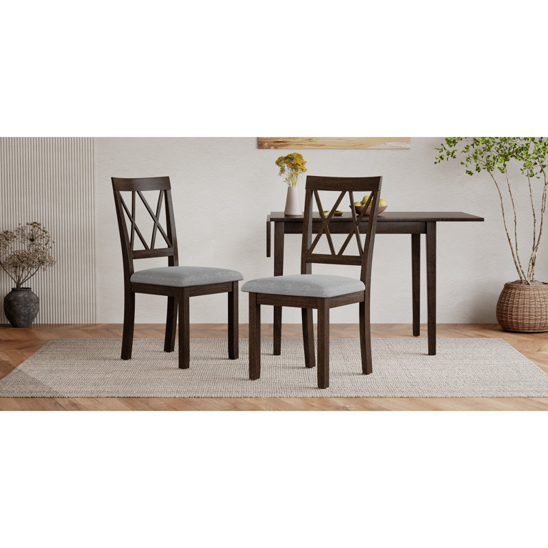 Ensemble de 2 chaises de salle à manger, chaises d'appoint en bois d'hévéa, dossier en X moderne pour la cuisine