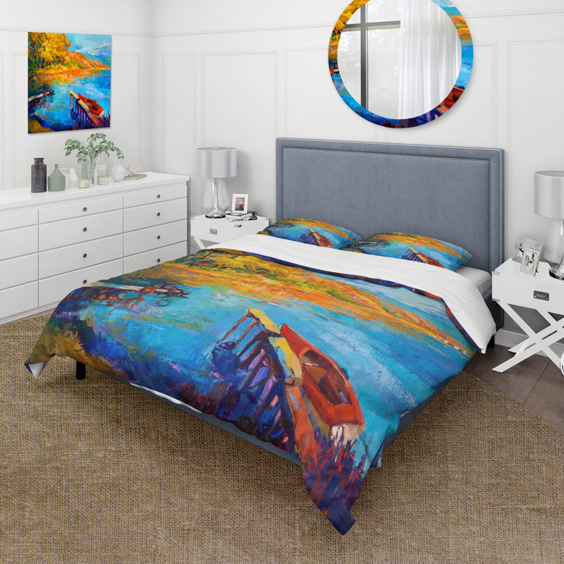 Ensemble de housse de couette Sunset Microfibre Sunset House Glow At The Lake II - Lake House