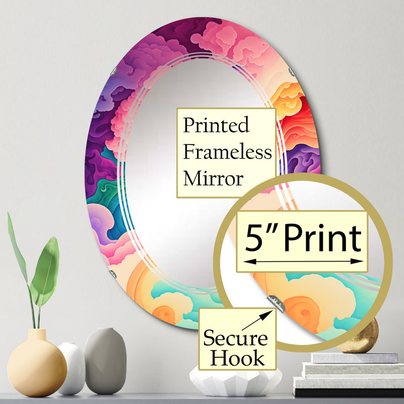 Multicolore Swirly Clouds II - Miroir mural spiralé moderne, 30 po x 20 po