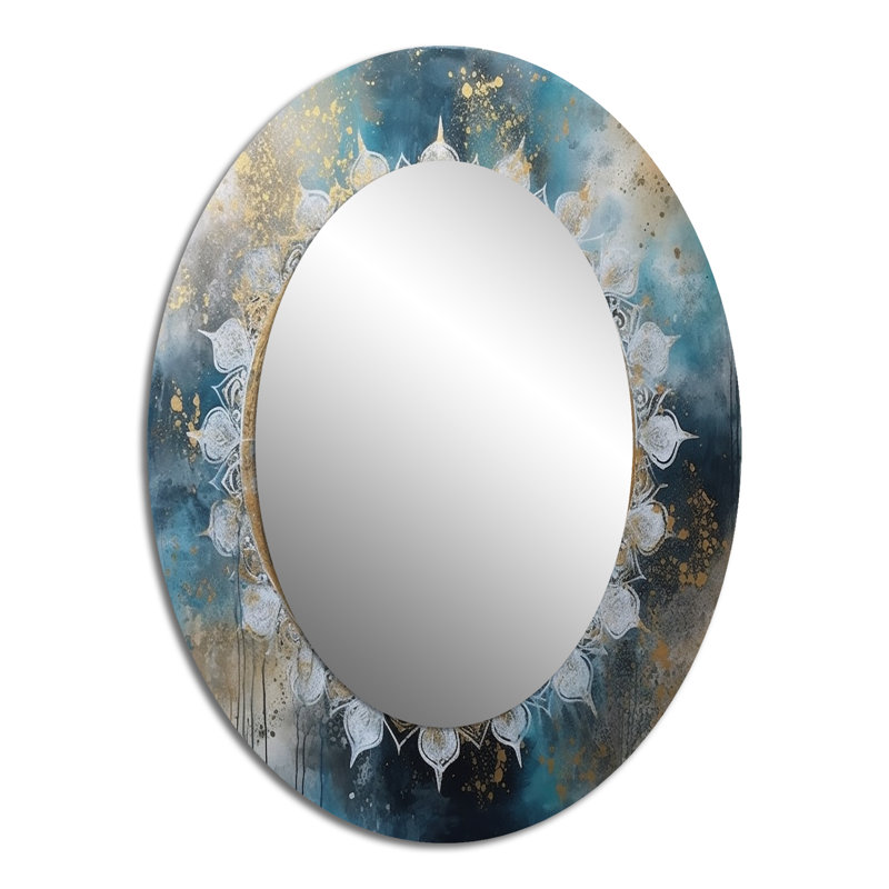 Miroir mural bleu sarcelle et or Mandala III - sarcelle, 40 po x 30 po