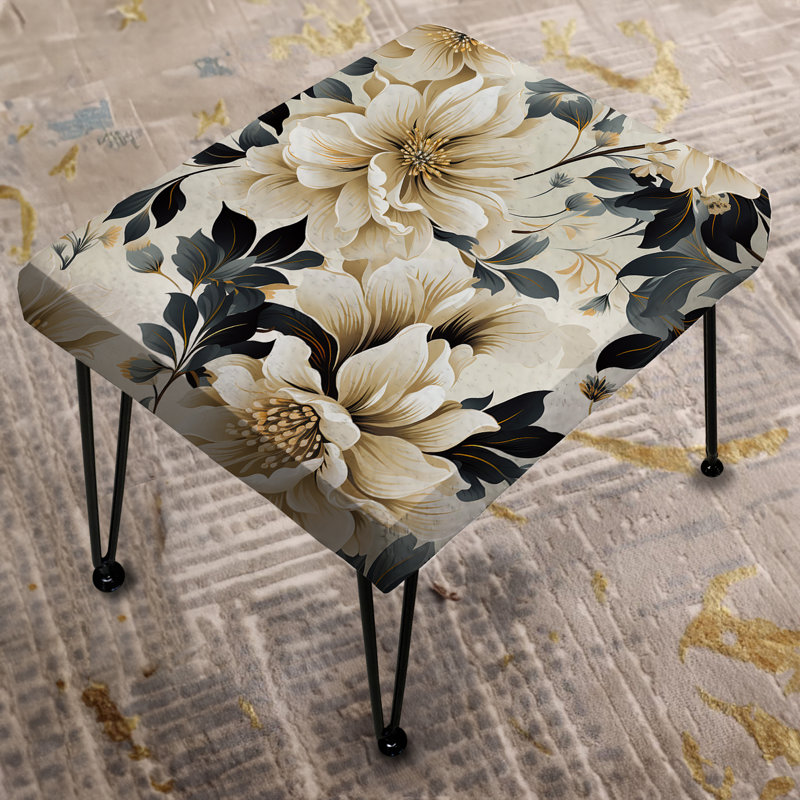 Timeless Beige Peony Sophistication III - Floral Rectangle Ottoman