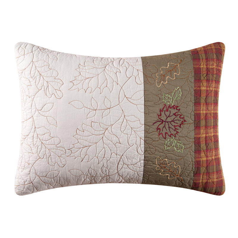 Hamden Embroidered Cotton Standard Sham with Autumn Leaves