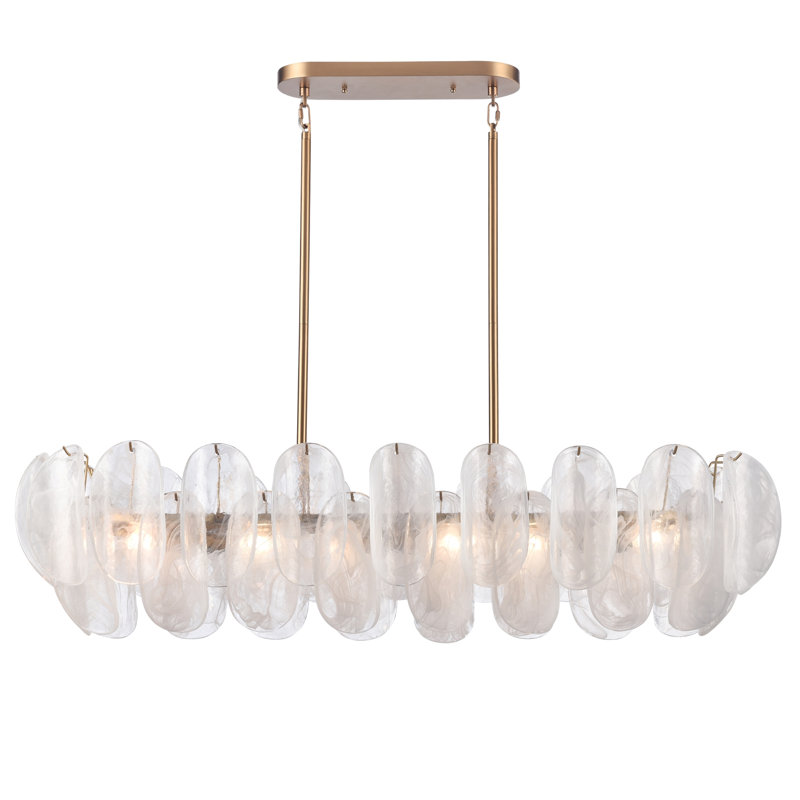 Lustre linéaire 47,25 "en laiton satiné avec verre incurvé arctique, Transparent, Laiton brossé
