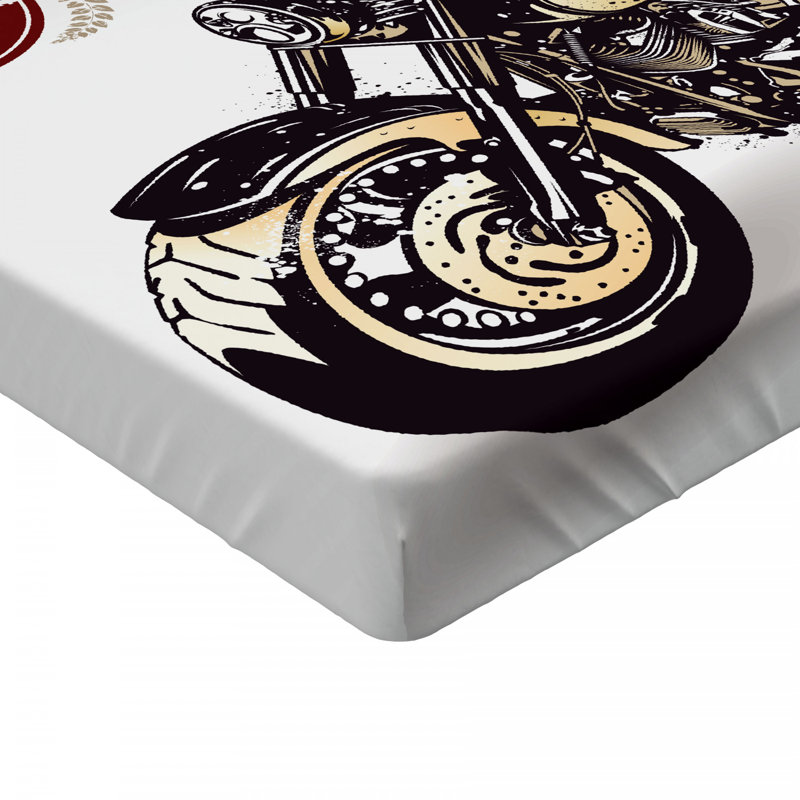Full Size Black Microfiber Motorcycle Print Fitted Sheet