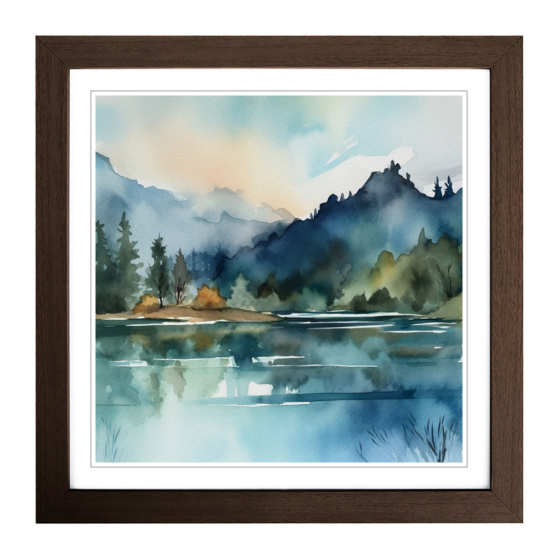 Lake Watercolour No.3 - Framed Print, Walnut