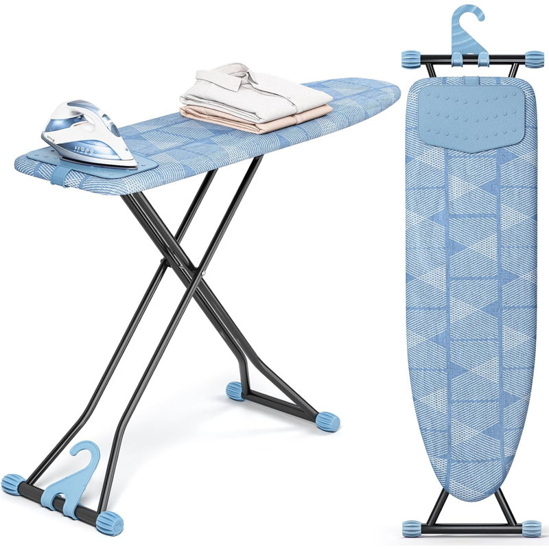 Planche à repasser, planche à repasser compacte avec tapis en fer au silicone, housse résistante à la chaleur, réglable en hauteur de 7 po