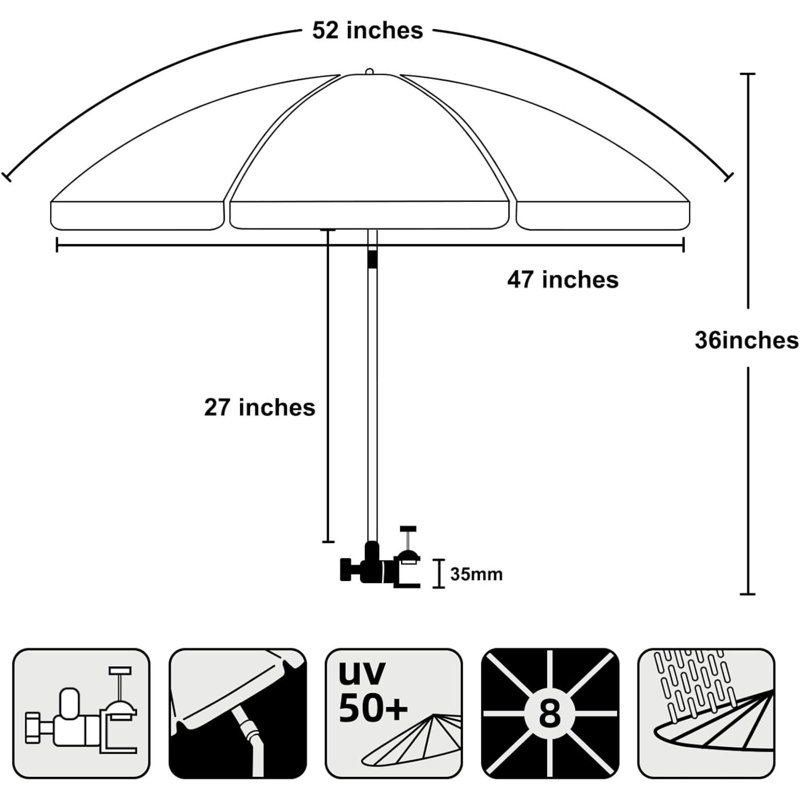 Parasol avec pince universelle et réglable