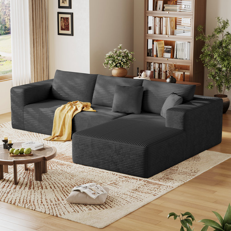 108” Modular Sectional Cloud Sofa For Living Room Modern Minimalist Couch With L-shaped Chaise Upholstered Corduroy Couch , Deep Seat, No Assembly Required 