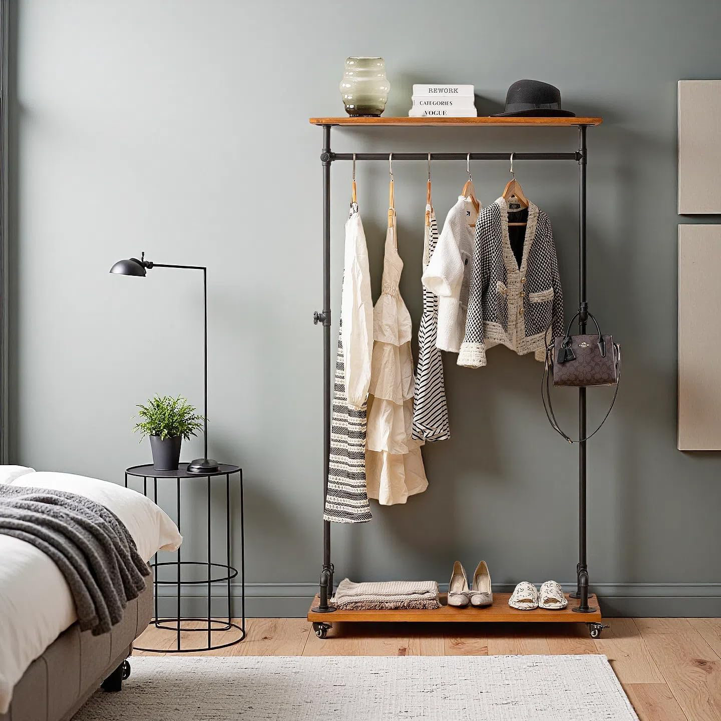 Rebrilliant Industrial Pipe Clothing Rack On Wheels, Rolling Iron ...