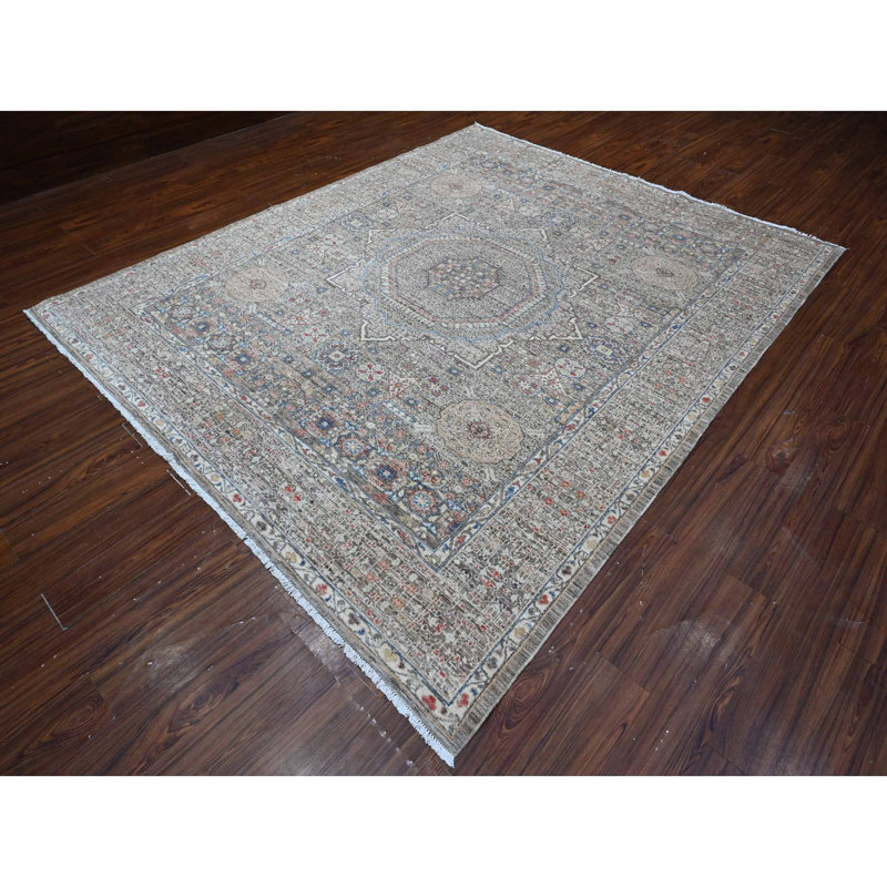Tapis oriental gris en laine noué à la main 14e siècle 8 pi 3 po x 10 pi 0 po Aryana