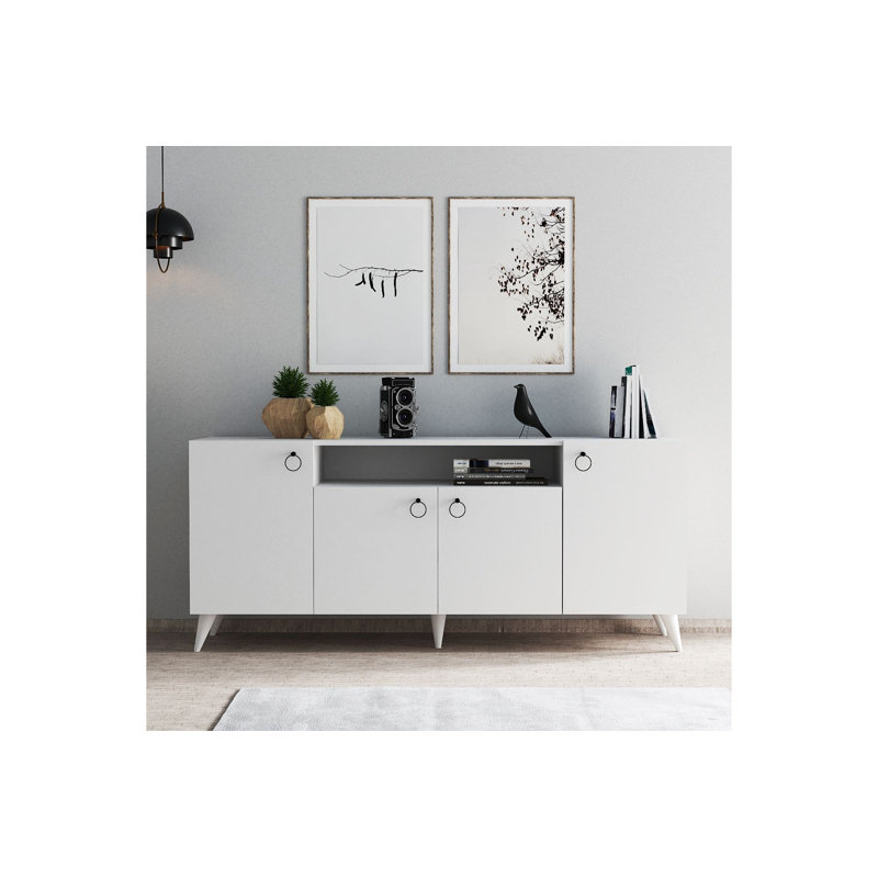 Modern White Console Table with Numerous Shelves, 70.9 x 31.2 x 17.5 inches | 100% Melamine Coated Particle Board, Thickness: 0.7 inches | Stylish and Functional Storage Solution for Home Decor and Organization