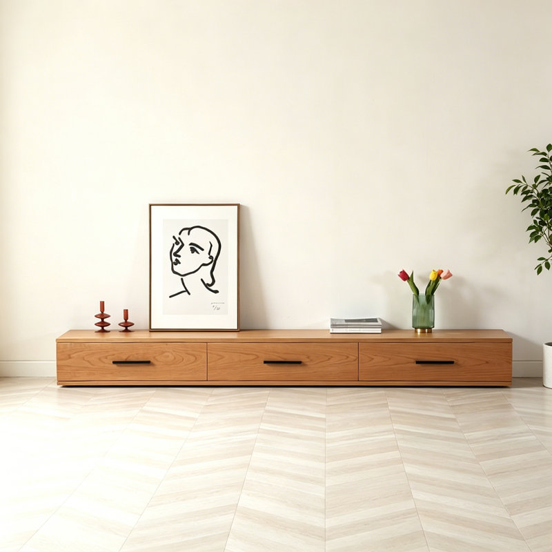 Simple Solid Wood Cherry Burlywood TV Stands