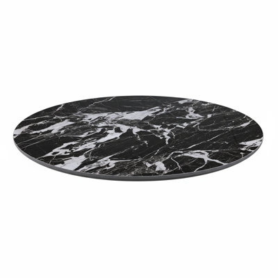24" Round, Bold White Veining Black Marble Sintered Stone Table Top, Indoor/Outdoor Use