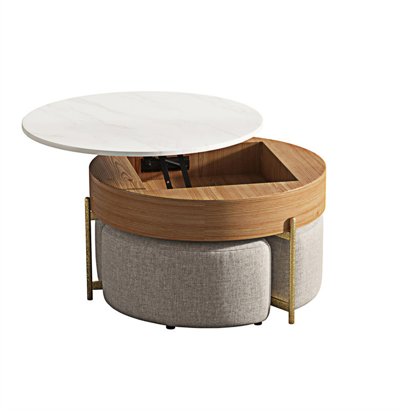 Round Lift-Top Coffee Table Set, Natural