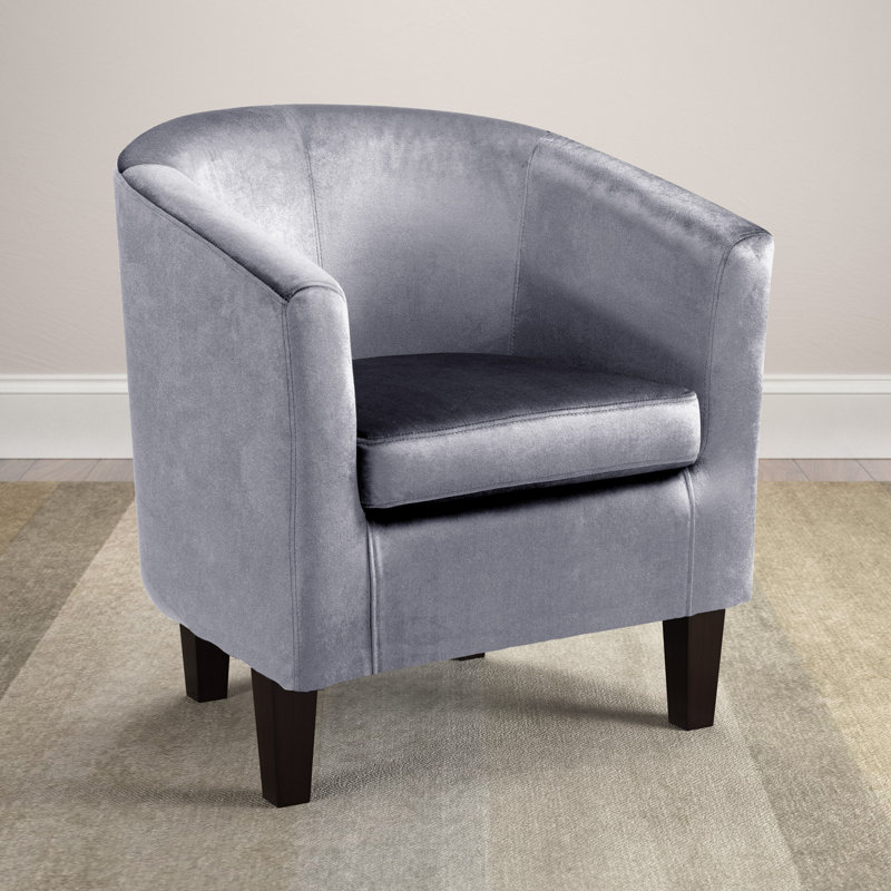 Fauteuil demi-tonneau en velours l 27,25 po Sabine, Velours gris argenté