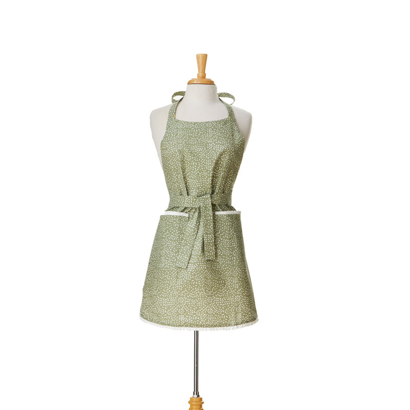 Distressed Geometric Print Kitchen Apron Green Everyday Cooking Textile