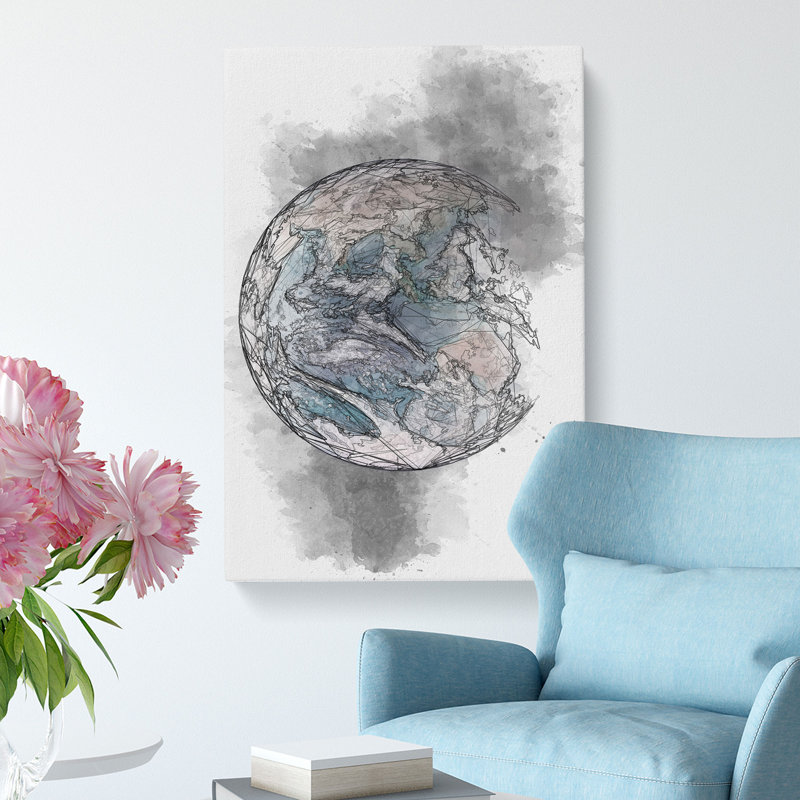 Eastern Hemisphere of Earth - Wrapped Canvas Drawing - Wrapped Canvas, 60cm H x 40cm W x 3cm D