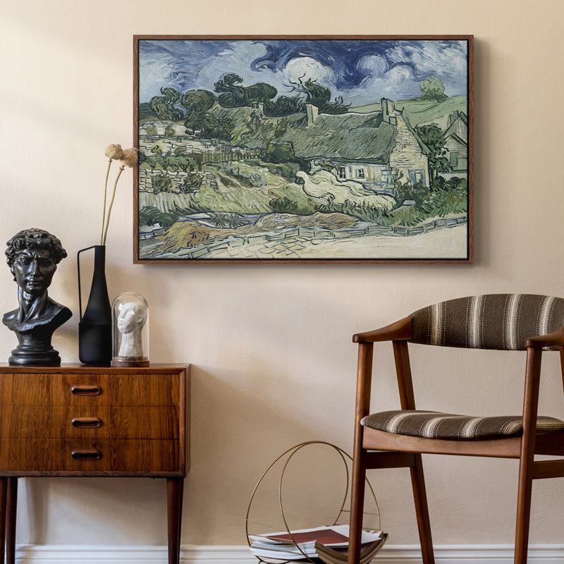 Chaumières à Cordeville, 1890 - Vincent van Gogh, toile tendue avec châssis, 24 po x 36 po, Noyer