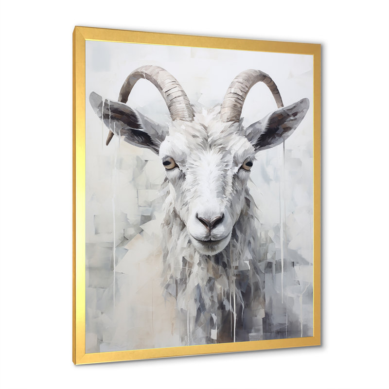 Dos et chèvre blanche sur toile, H 40 po x l 30 po x P 1,5 po, Cadre doré simple