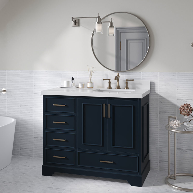 Ensemble de meuble-lavabo simple 43 po avec plateau Abshire, Bleu minuit
