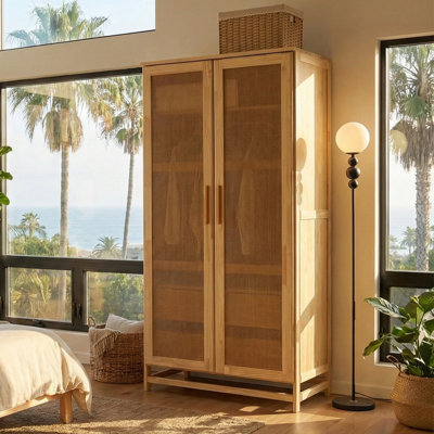 Albertha Solid Wood Wardrobe Rattan Doors by Bay Isle Home