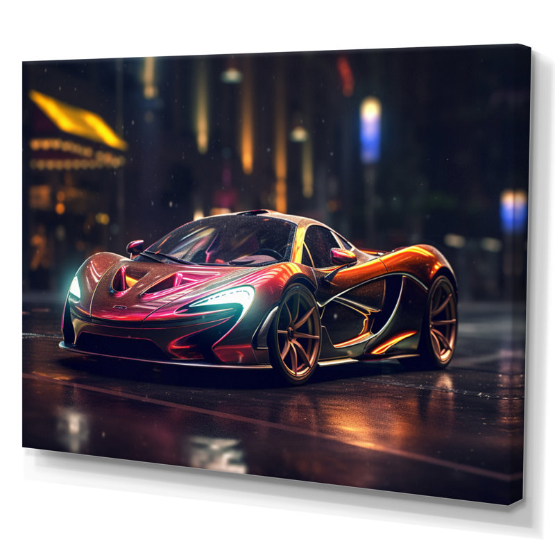 «Exotic Car In The Neon Streets I», reproduction sur toile, Toile tendue, H 12 po x l 20 po x P 1 po
