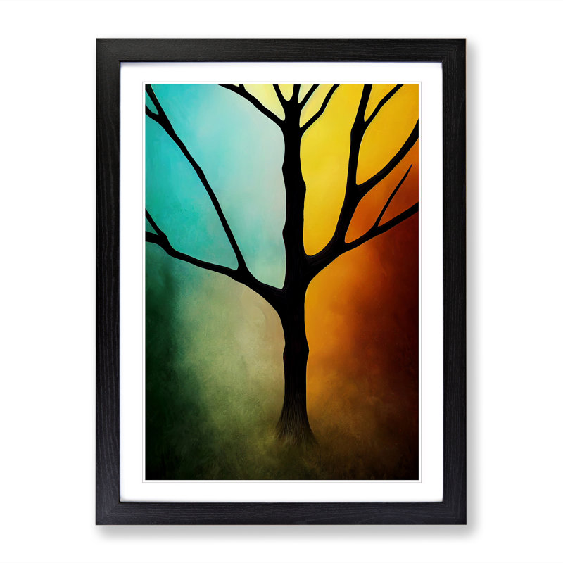 Tree Abstract in Colour Vol.6 1 Piece Single Picture Frame Wall Art, 34cm H x 25cm W x 2cm D, Oak