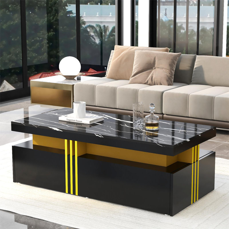 Arihant Pedestal Coffee Table with Storage, Black