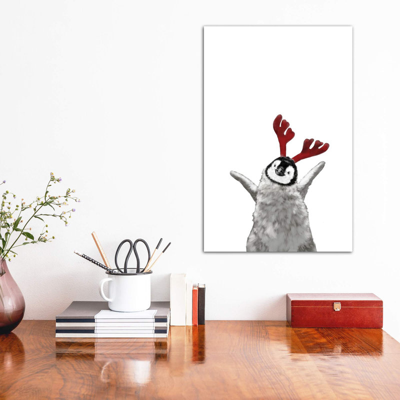 «Christmas Reindeer Baby Penguin» par Big Nose Work - impression d'art graphique, Toile tendue, Pas de tapis