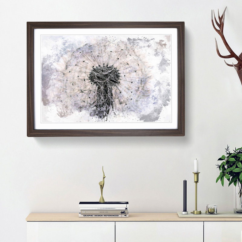 A Dandelion Flower in Abstract - Picture Frame Painting Print, 36cm H x 48cm W x 2cm D, Walnut Framed