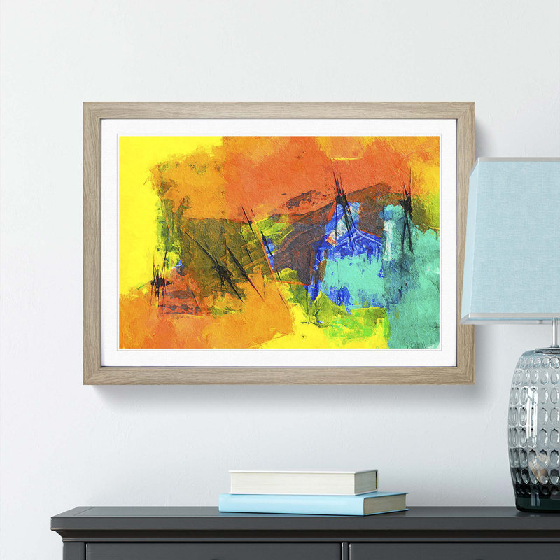 Abstract Vol.163 by S.Johnson - Single Picture Frame Painting, 45cm H x 63cm W x 2cm D, Oak Framed