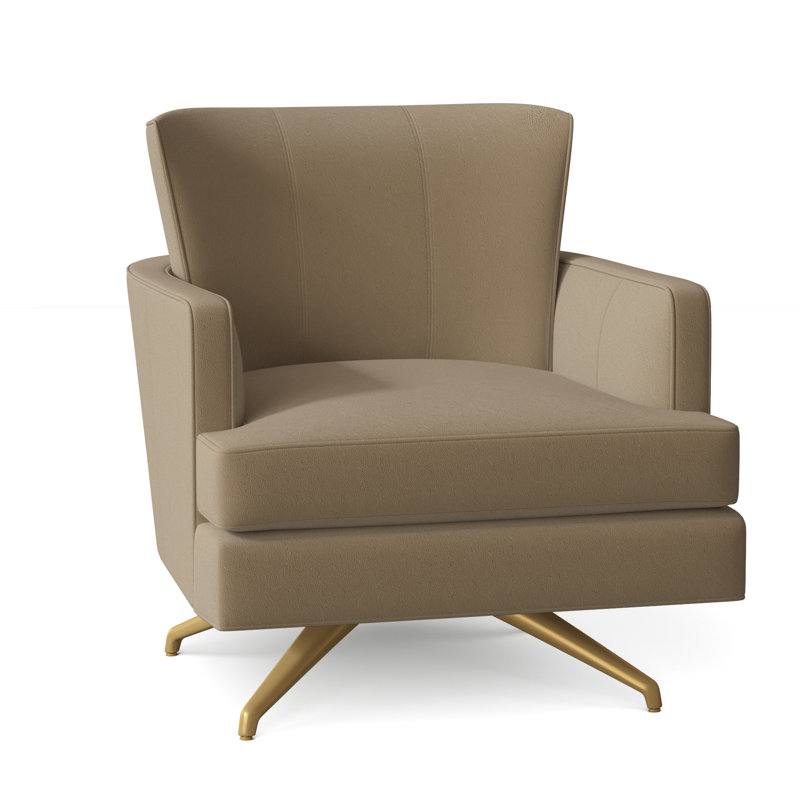 Kyle Swivel Armchair, Brushed Brass, 1181 Pearl Genuine Leather