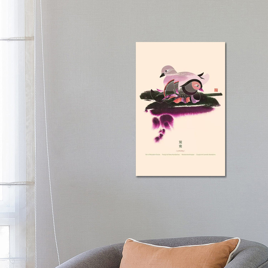 Pair Of Mandarin Ducks by Thoth Adan - Wrapped Canvas Print