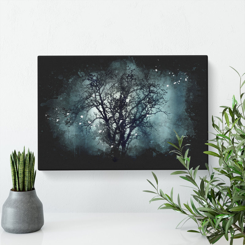 Tree At Dusk Paint Splash - Wrapped Canvas, 50cm H x 76cm W x 3cm D