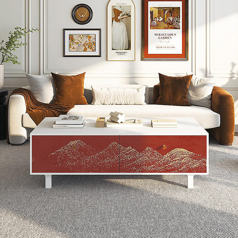Table basse française avec rangement peint rétro, Blanc